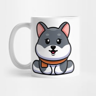 Cute baby husky dog sitting cartoon illustration Mug